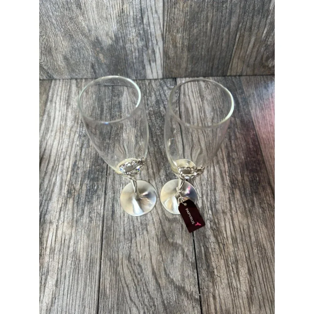 NEW PAPYRUS Champagne His and Hers Double Heart Toasting Glass Flutes